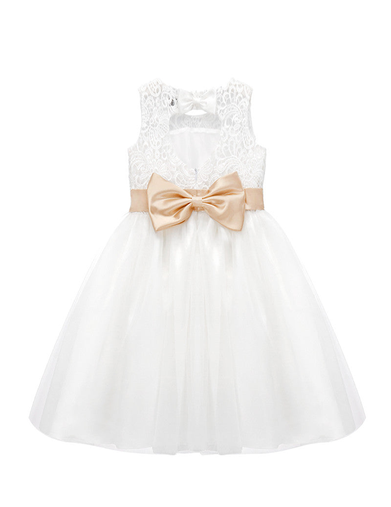 Girls White Tulle Dress & Bow Belt (Age 24M-16YRS)