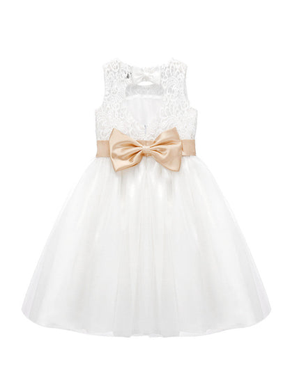 Girls White Tulle Dress & Bow Belt (Age 24M-16YRS)