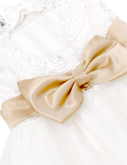 Girls White Tulle Dress & Bow Belt (Age 24M-16YRS)