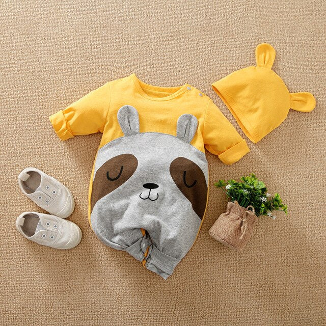 Baby Girls & Boys Bear Romper & Hat (Age 3m-24m) Yellow