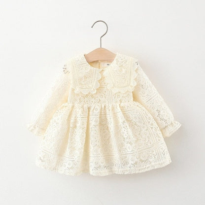 Baby / Toddler Girls Long Sleeve Lace Dress (Age 9M-3YRS) Beige