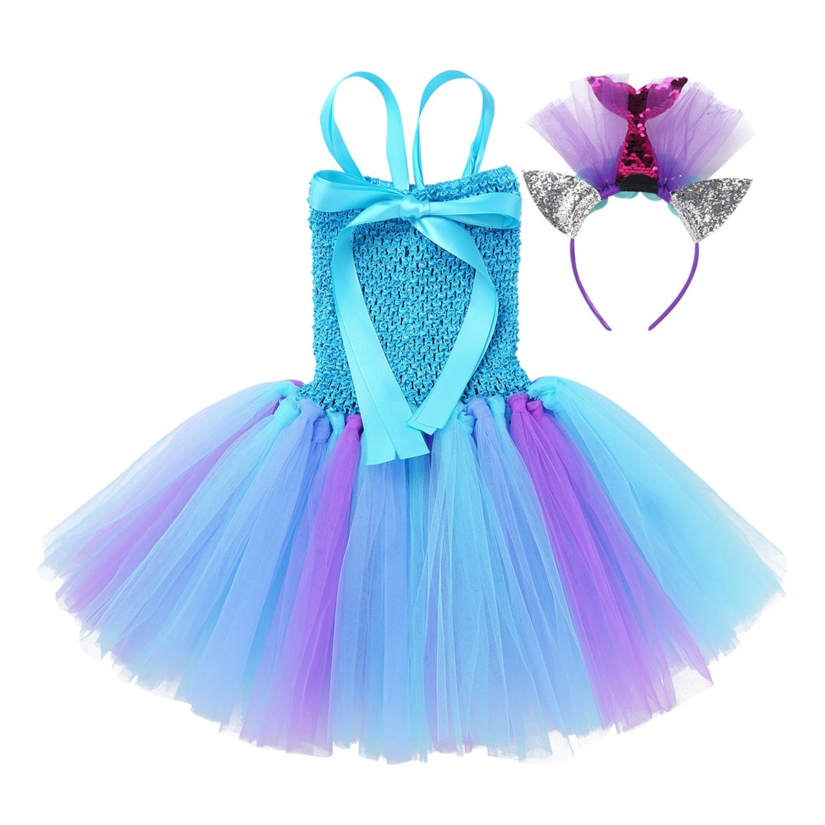 Girls 3D Mermaid Princess Costume Tulle Dress (Age 24M-12Y)