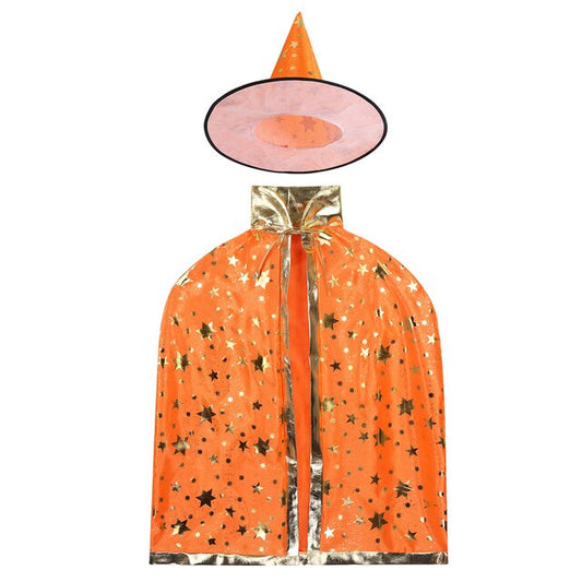 Kids Wizard Costume Cloak & Hat Orange One Size