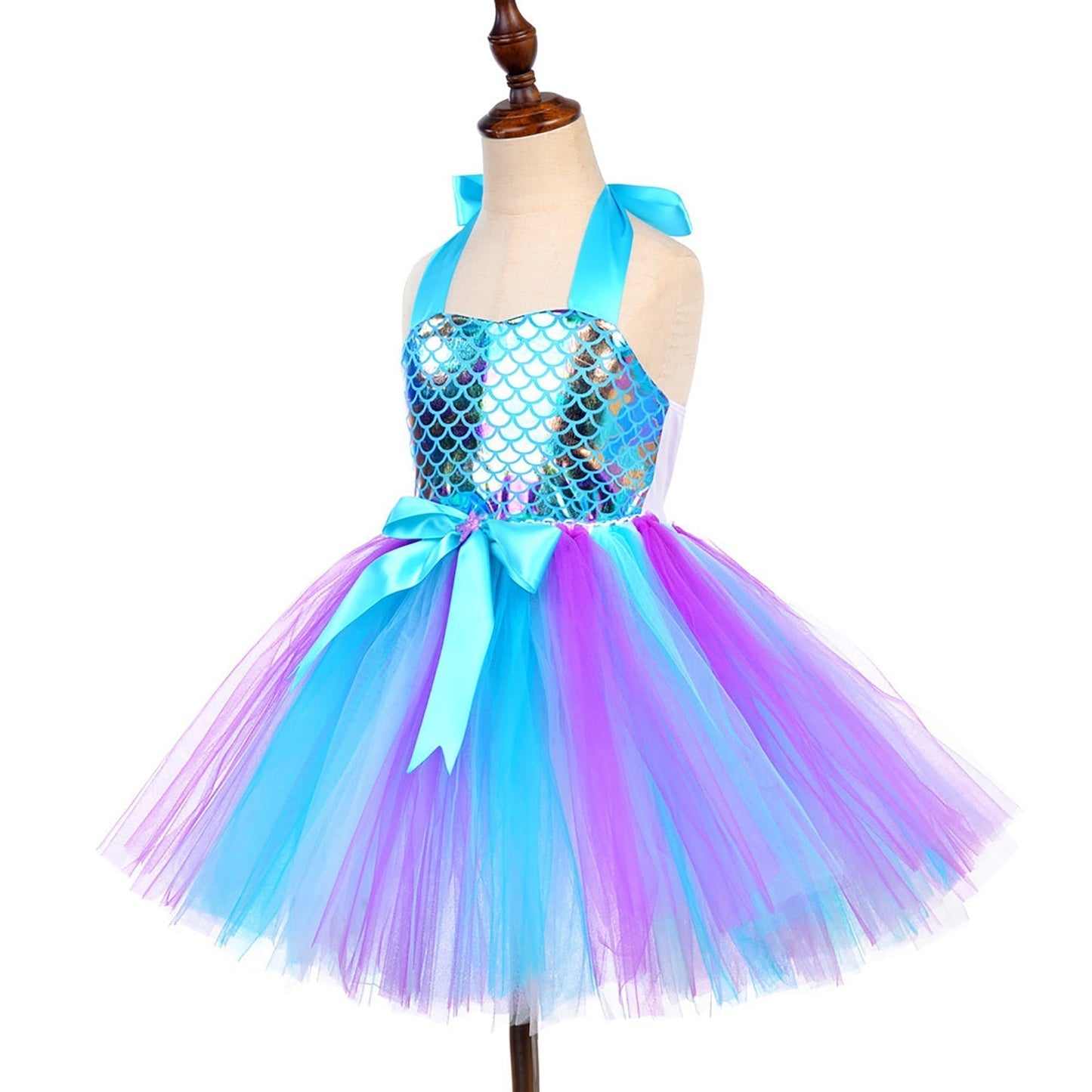 Girls Mermaid Costume Tulle Dress & Headband (Age 12M-8YRS)