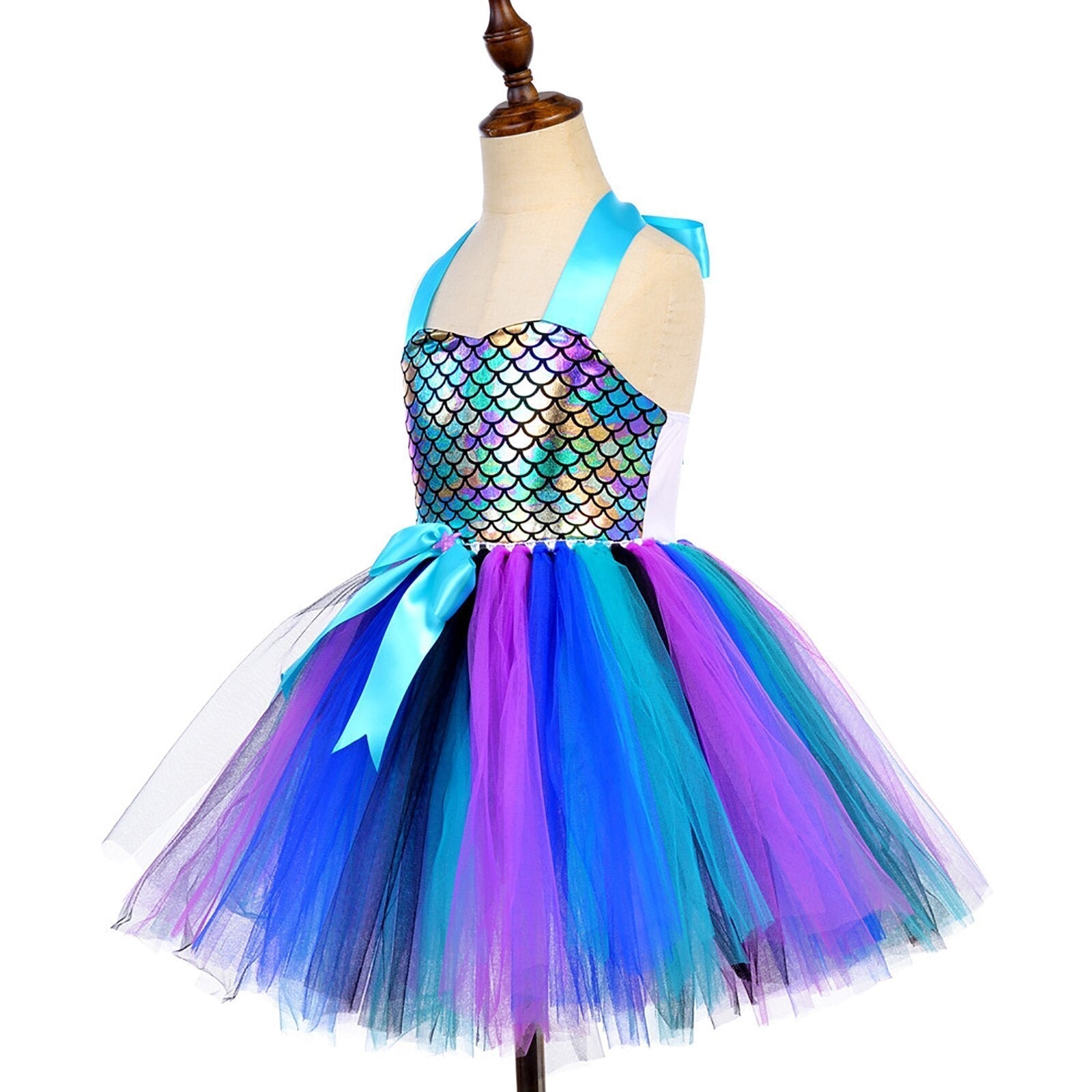 Girls Mermaid Costume Tulle Dress & Headband (Age 12M-8YRS)