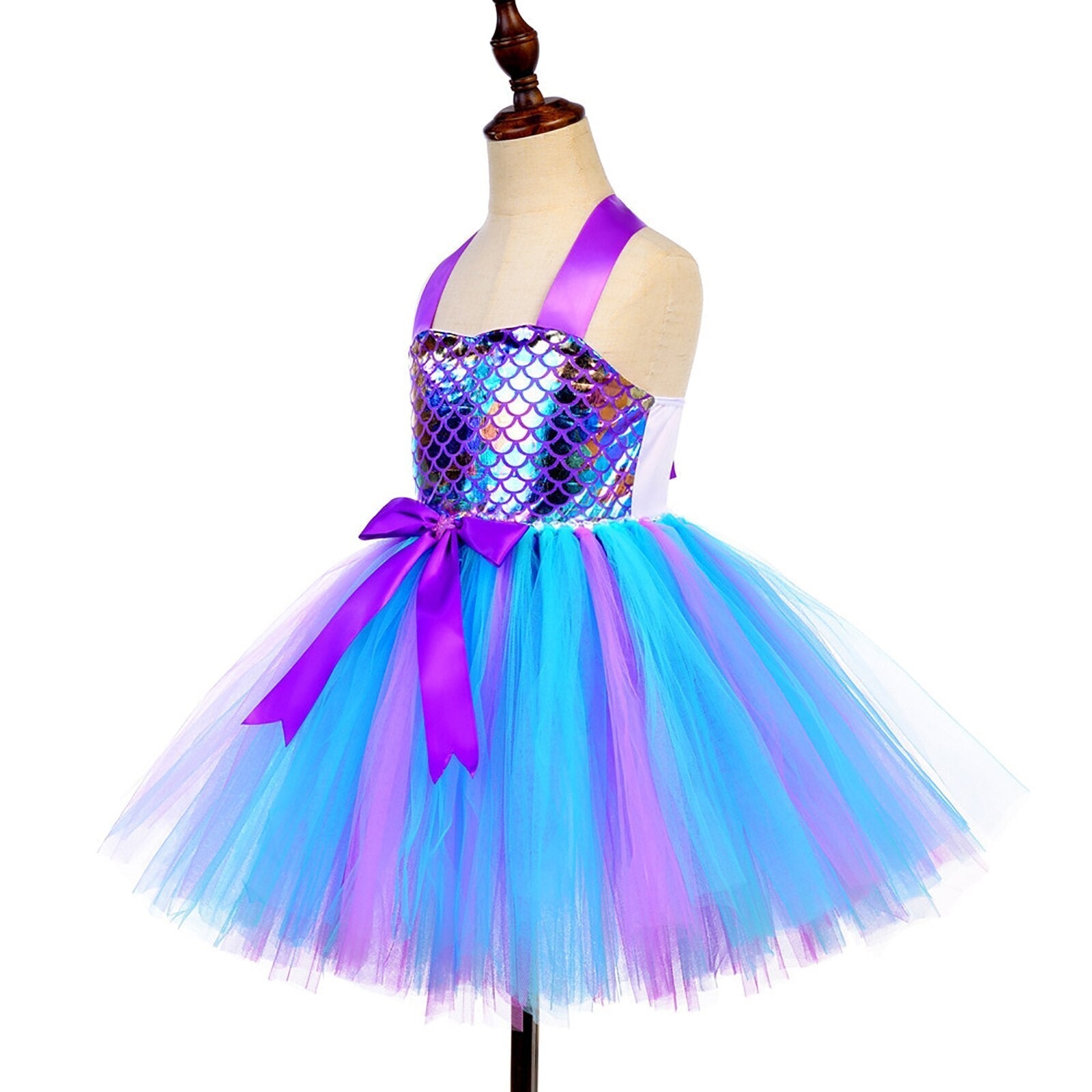 Girls Mermaid Costume Tulle Dress & Headband (Age 12M-8YRS)