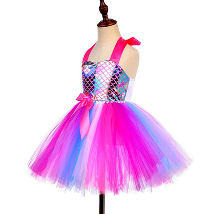 Girls Mermaid Costume Tulle Dress & Headband (Age 12M-8YRS)