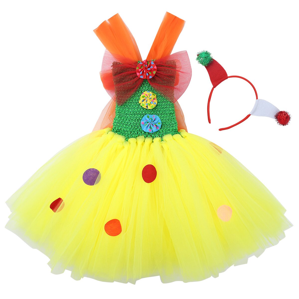 Girls Clown Costume Tulle Dress (Age 24M-12Y)