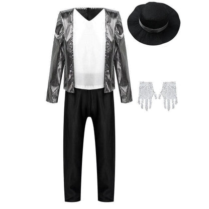 Boys Kids Michael Jackson Costume (Age 3-8YRS) Black Silver