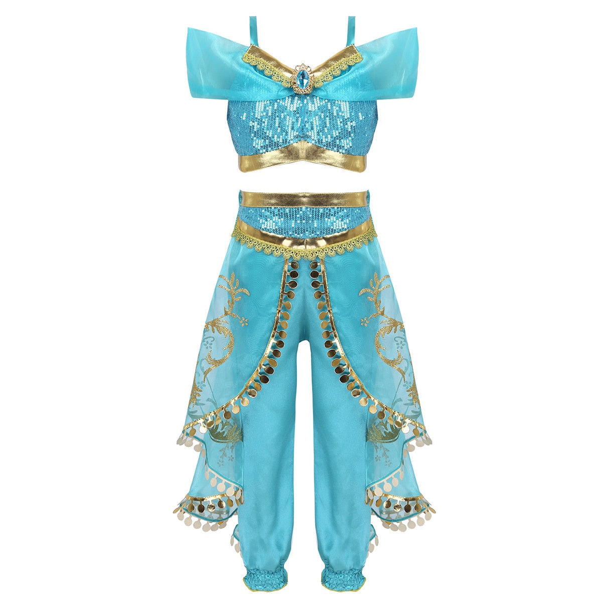 Girls Green Genie Costume (Age 4-10YRS) Blue