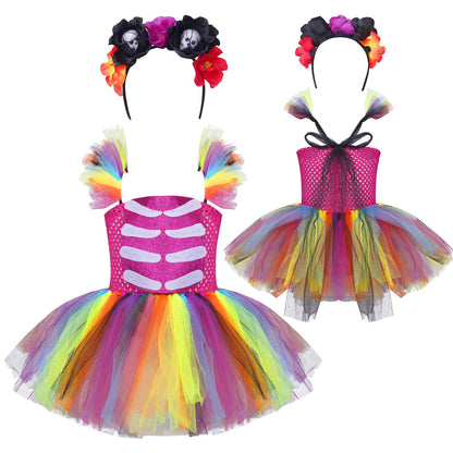 Girls Multicolor Tulle Dress & Headband (Age 24M-10YRS)