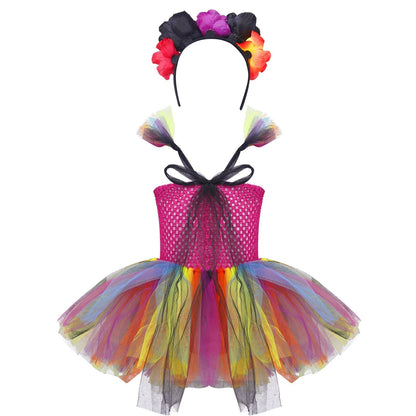 Girls Multicolor Tulle Dress & Headband (Age 24M-10YRS)