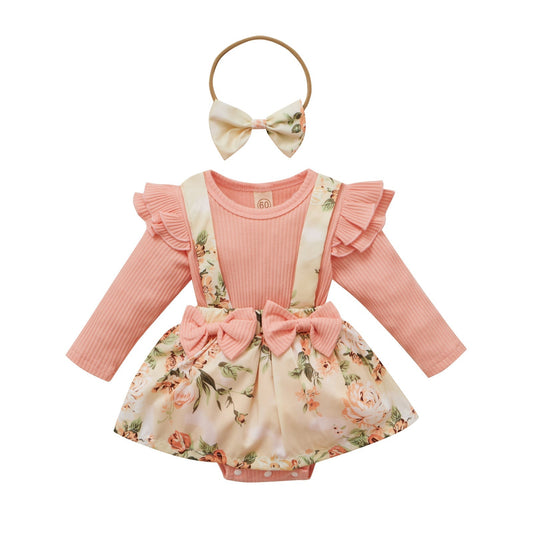 Baby Girls Bodysuit & Floral Pinafore Dress Set (Age Newborn - 24M) Pink