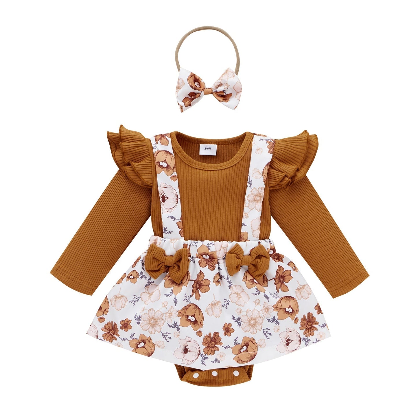 Baby Girls Bodysuit & Floral Pinafore Dress Set (Age Newborn - 24M) Brown