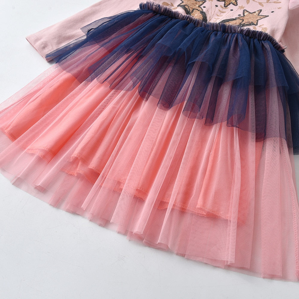 Girls Pink Layered Tulle Dress (Age 3-8YRS)