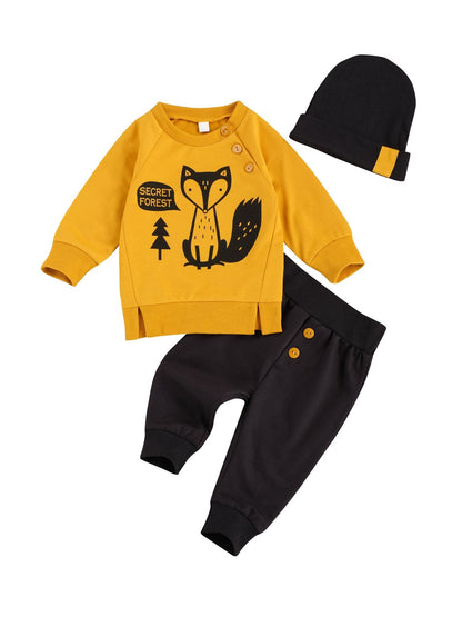 Baby Boys Fox Top & Trousers & Hat Set (Age 6-24M) Yellow