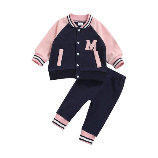 Baby Girls Baseball Jacket & Trousers Set (Age 6M-24M) Pink-Black