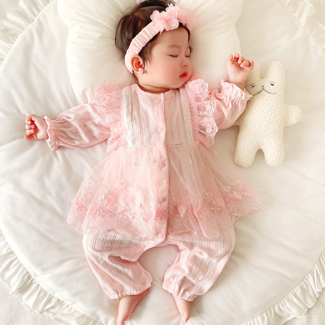 Baby Ruffle Cotton Jumpsuit (Age Newborn - 12M) Pink