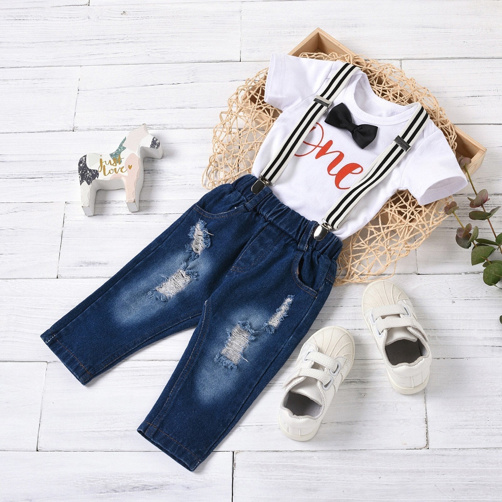 Baby Boys T-Shirt & Jeans With Braces Set (Age 9M-24M)