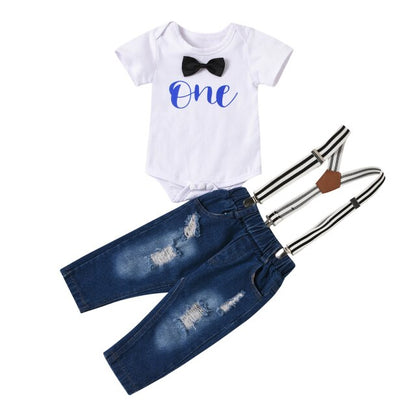 Baby Boys T-Shirt & Jeans With Braces Set (Age 9M-24M) Blue