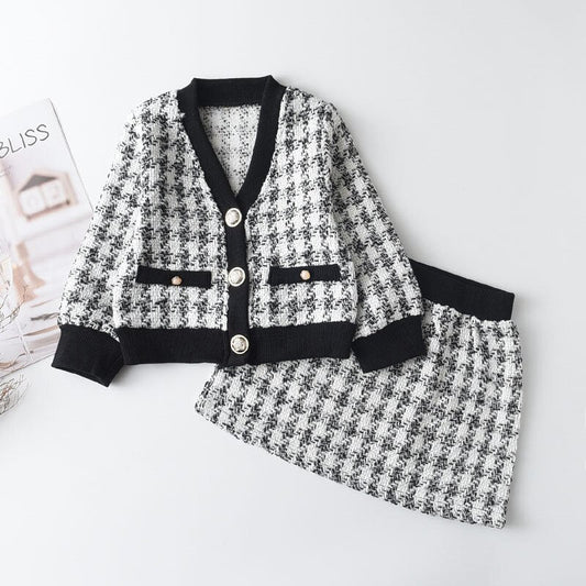 Girls Plaid Jacket & Matching Skirt Set (Age 24M-6YRS) Black-White