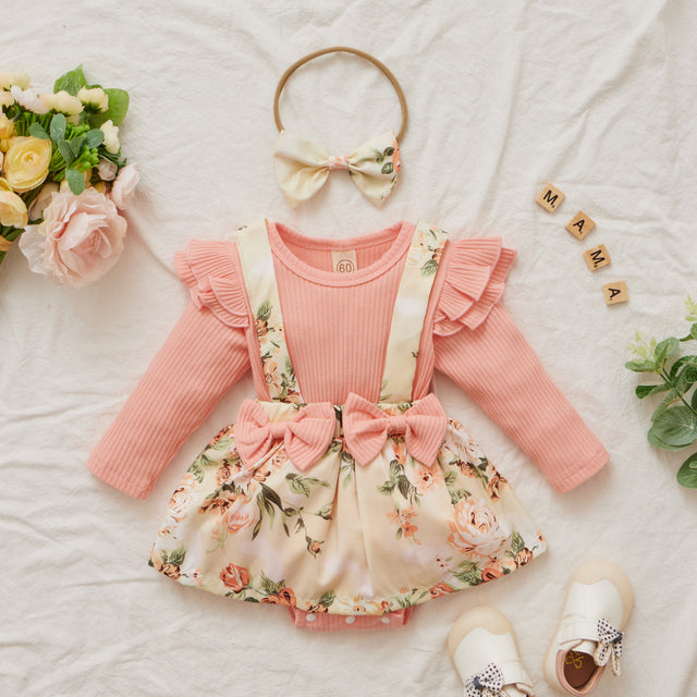 Baby Girls Bodysuit & Floral Pinafore Dress Set (Age Newborn - 24M)