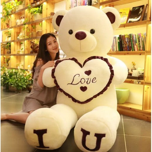 Large Heart Teddy Bear Plush Toy 80-100cm White-Brown 80CM