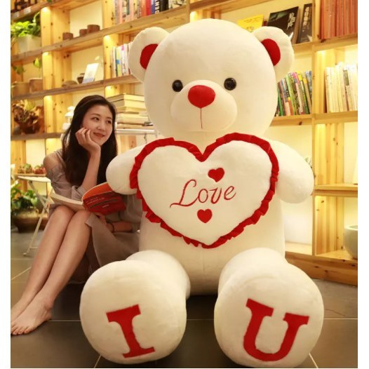 Large Heart Teddy Bear Plush Toy 80-100cm White-Red 80CM