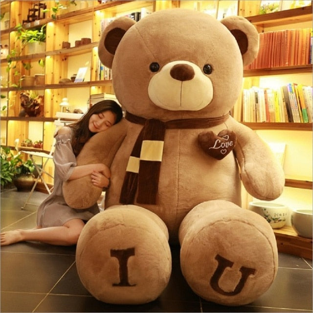 Large Heart Teddy Bear Plush Toy 80-100cm Brown Scarf 100CM