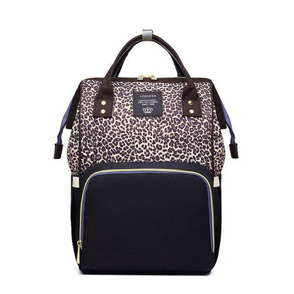 Leopard Multi-functional Large Capacity Diaper Bag Backpack Brown