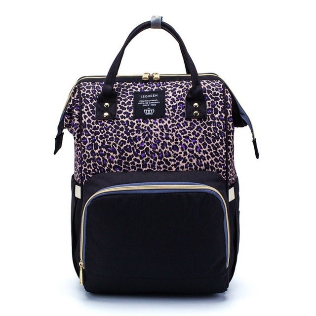 Leopard Multi-functional Large Capacity Diaper Bag Backpack Purple