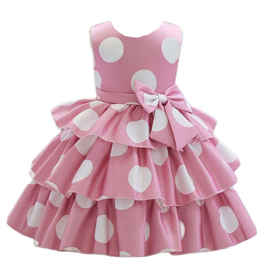 Girls Polka Dot Ruffle Dress (Age 18M-7YRS) Pink