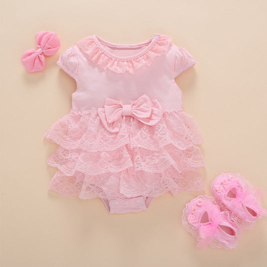 Baby Girls Pink Ruffle Romper Dress With Bow & Booties (Age 3M - 9M)