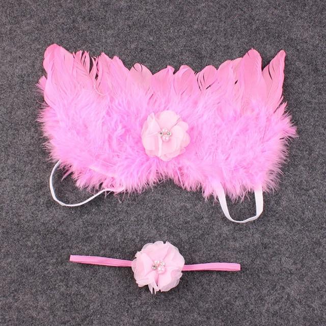 Baby Newborn - 2 Pack - Angel Feather Wings & Headband Set Pink One Size