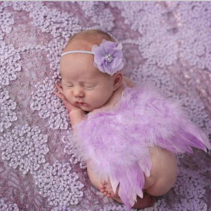 Baby Newborn - 2 Pack - Angel Feather Wings & Headband Set Purple One Size