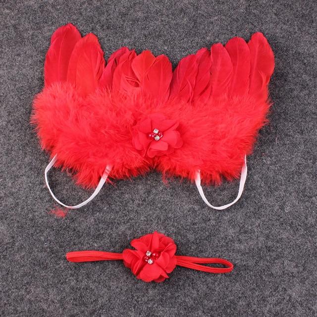 Baby Newborn - 2 Pack - Angel Feather Wings & Headband Set Red One Size