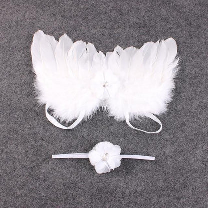 Baby Newborn - 2 Pack - Angel Feather Wings & Headband Set White One Size