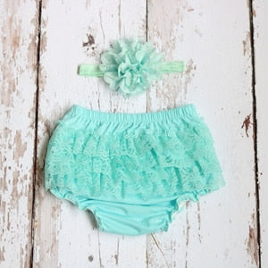 Baby Girls Lace Ruffle Bloomers & Headband (Age 3m-24m) Sky Blue