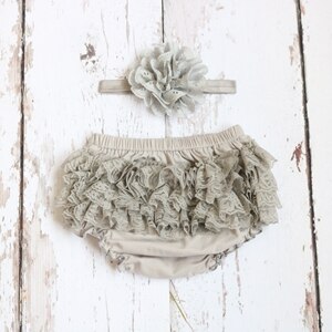 Baby Girls Lace Ruffle Bloomers & Headband (Age 3m-24m) Gray