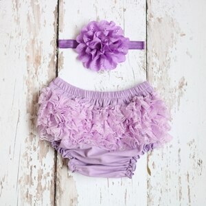 Baby Girls Lace Ruffle Bloomers & Headband (Age 3m-24m) Lavender