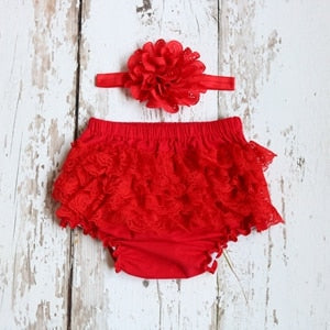 Baby Girls Lace Ruffle Bloomers & Headband (Age 3m-24m) Red