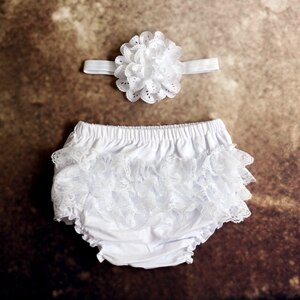 Baby Girls Lace Ruffle Bloomers & Headband (Age 3m-24m) White