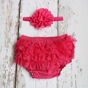 Baby Girls Lace Ruffle Bloomers & Headband (Age 3m-24m) Hot Pink