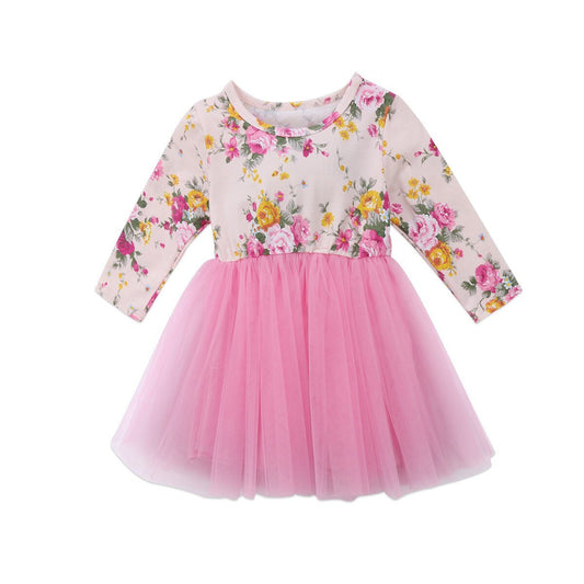 Girls Baby / Toddler Pink Floral Print Tulle Dress (Age 12m-5yrs) Pink