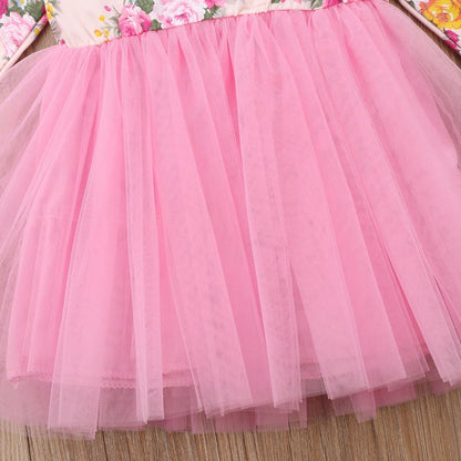 Girls Baby / Toddler Pink Floral Print Tulle Dress (Age 12m-5yrs)