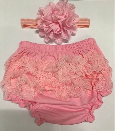 Baby Girls Lace Ruffle Bloomers & Headband (Age 3m-24m) Pink