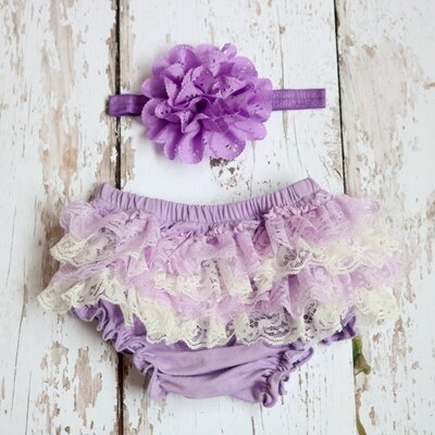 Baby Girls Lace Ruffle Bloomers & Headband (Age 3m-24m) Purple