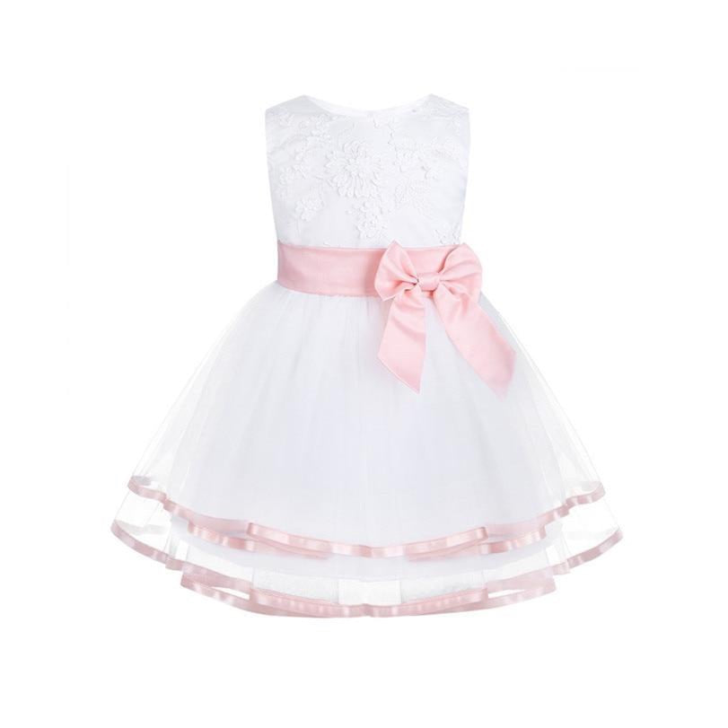 Baby Girls Pink & White Lace Tulle Dress (Age 3M-24M)