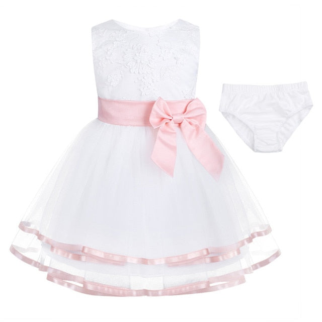 Baby Girls Pink & White Lace Tulle Dress (Age 3M-24M) Pink