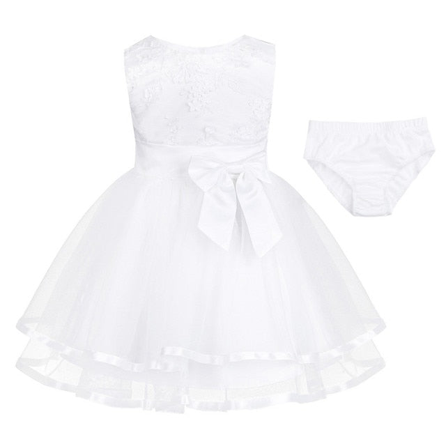 Baby Girls Pink & White Lace Tulle Dress (Age 3M-24M) White